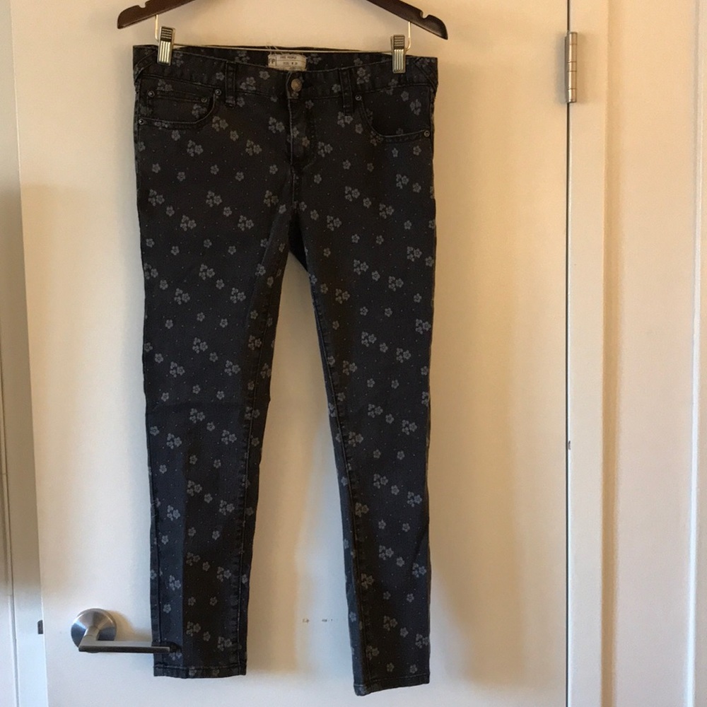Free people black floral cropped jean
